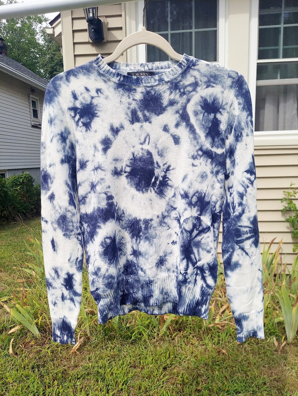 Lauren Ralph Lauren Black Label Navy & White Tie-Dye Sweater Women's Size Small